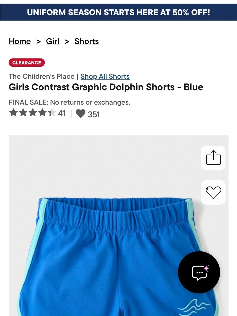 Girls Contrast Graphic Dolphin Shorts